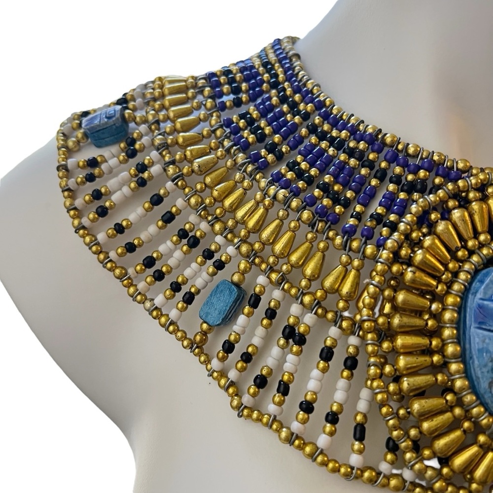 Ancient Egyptian Revival Beaded Scarab Collar
Necklace Handmade Statement Piece - Picture 7 of 13